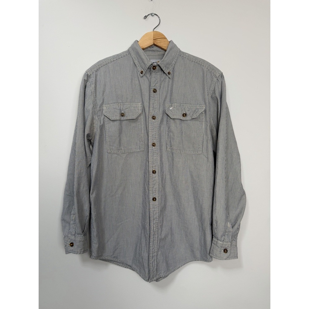 Carhartt Mens Medium Long Sleeve Blue White‎ Fort Striped Pockets Cotton 100125